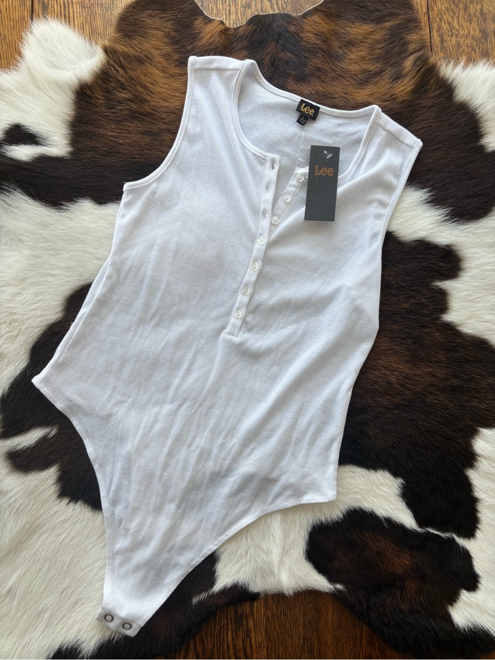 Lee White Ribbed Henley Sleeveless Bodysuit